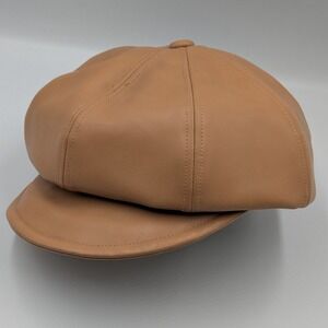 Urban Outfitters Womens Faux Leather‎ Newsboy Cap Tan Brown Cabbie Hat NEW